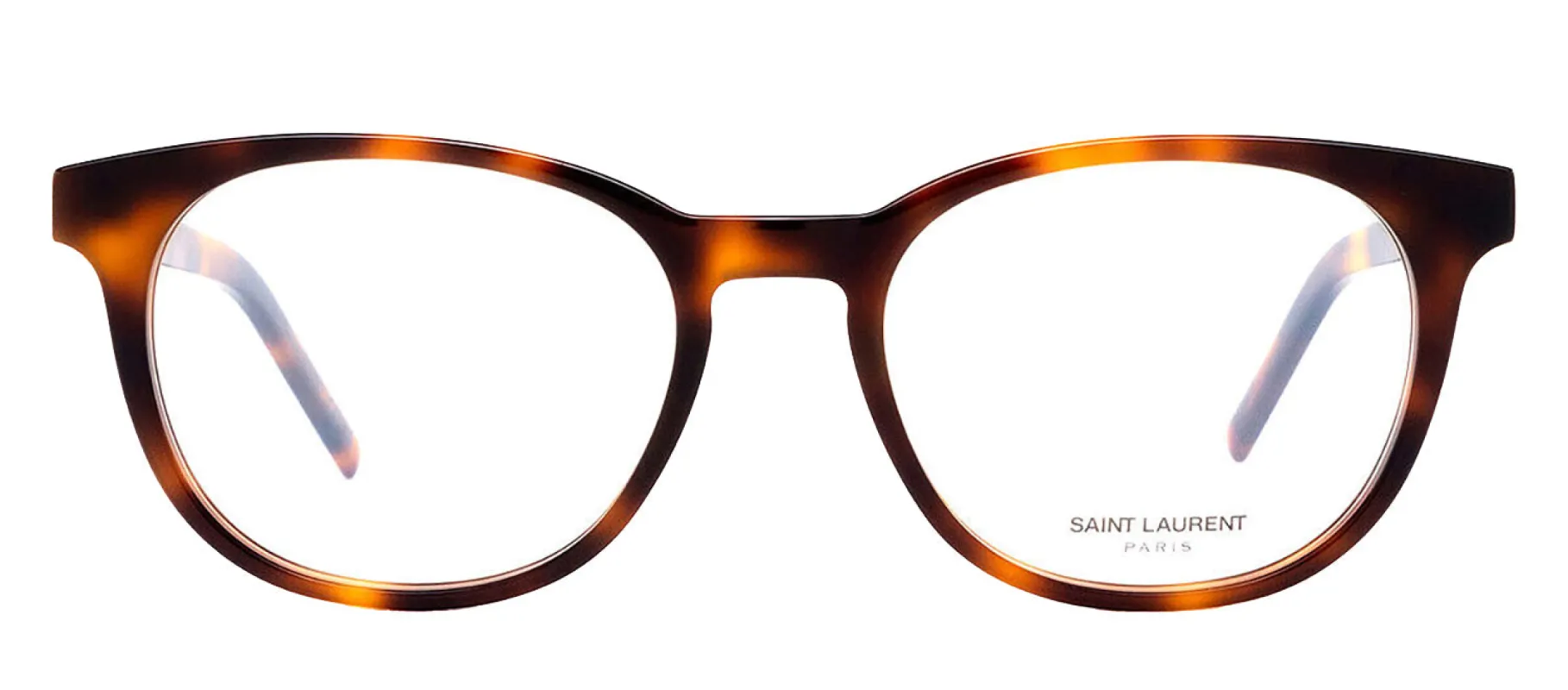 Saint Laurent MONOGRAM SL M111O 002 Round Plastic Havana Eyeglasses with Logo Stamped Demo Lenses sold by Gaffos