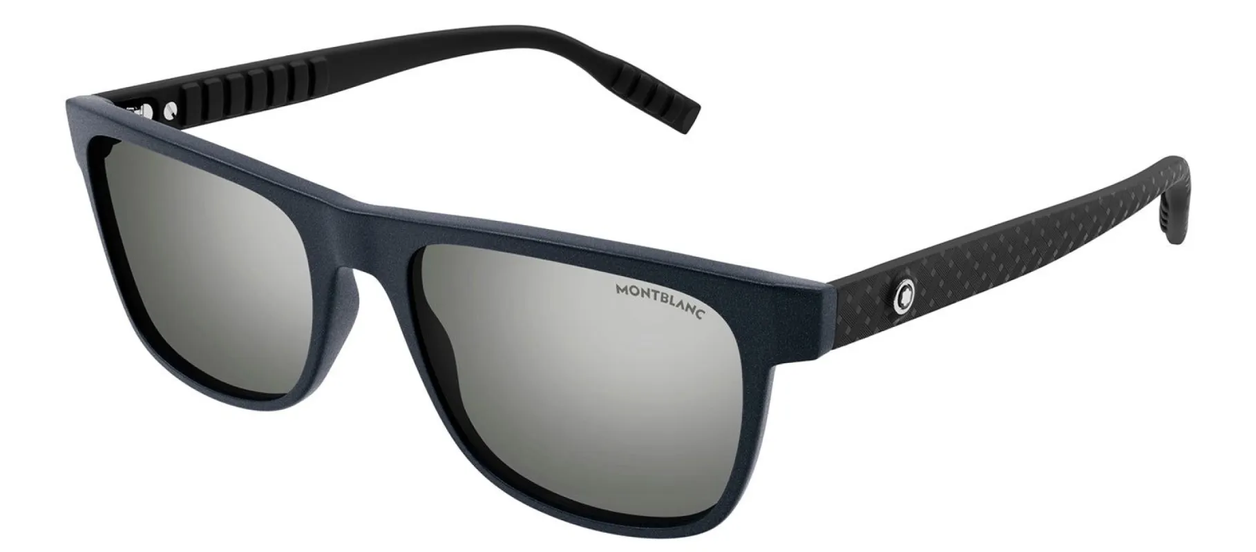 Montblanc MB 0209S 003 Rectangle Rubber Grey Sunglasses with Silver Flash Lens made by Gaffos