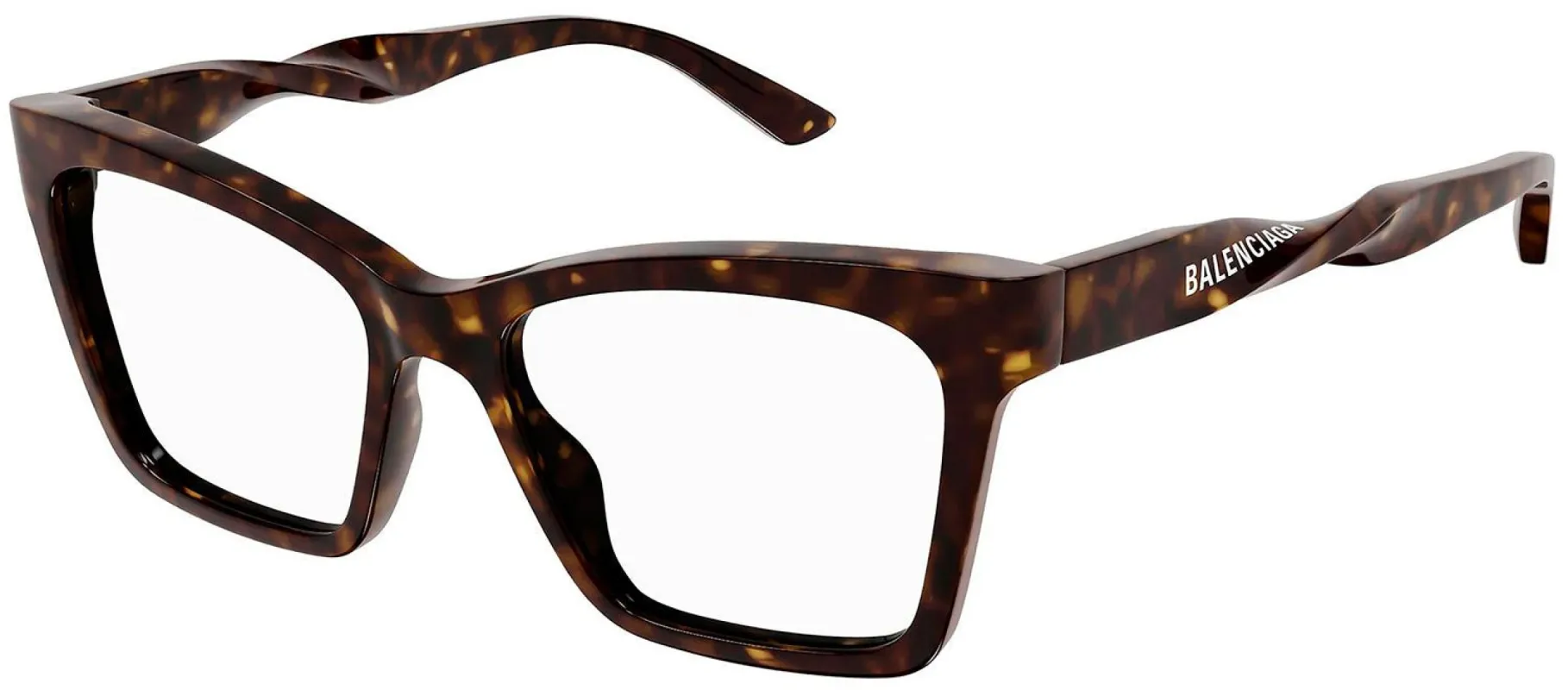 Balenciaga BB 0210O 002 Square Plastic Havana Eyeglasses with Logo Stamped Demo Lenses Lens made by Gaffos