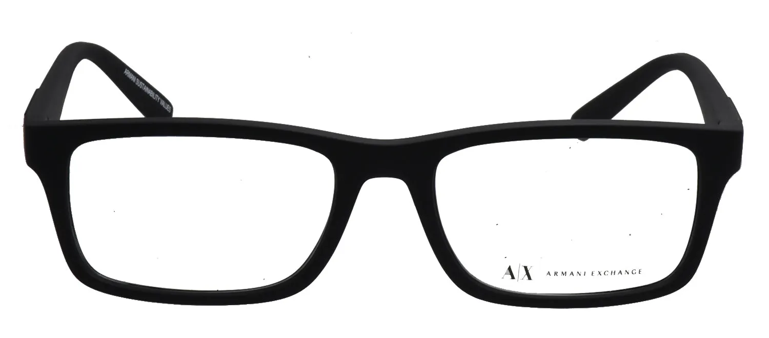 Armani Exchange AX 3115 8078 Rectangle Plastic Black Eyeglasses with Logo Stamped Demo Lenses sold by Gaffos
