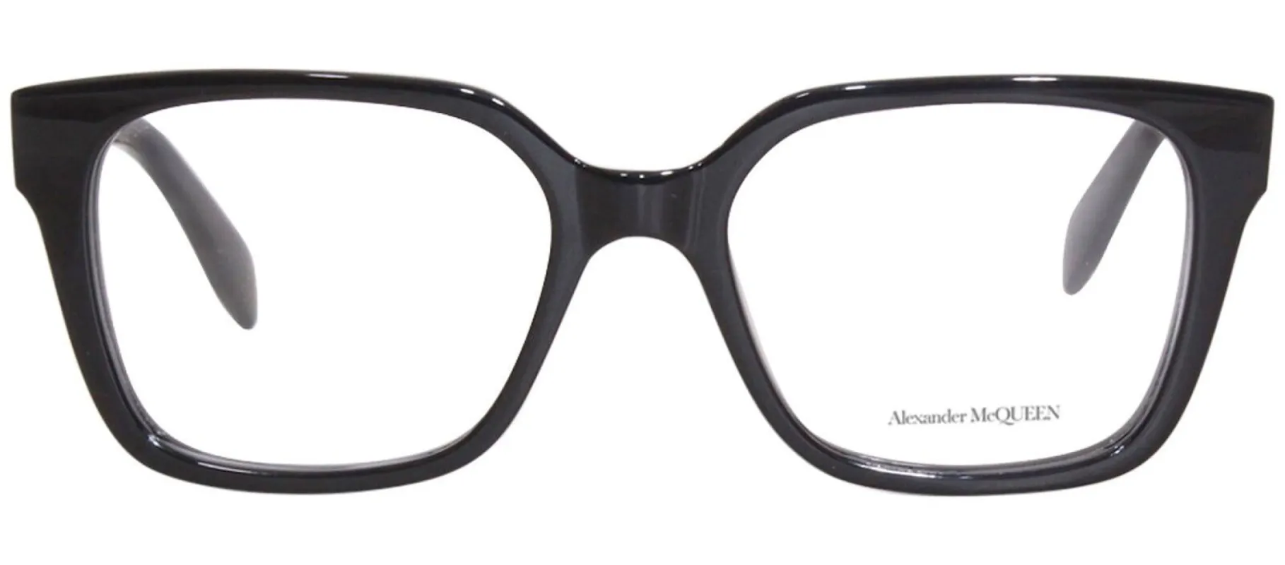 Alexander McQueen AM 0358O 001 Square Plastic Black Eyeglasses with Logo Stamped Demo Lenses made by Gaffos