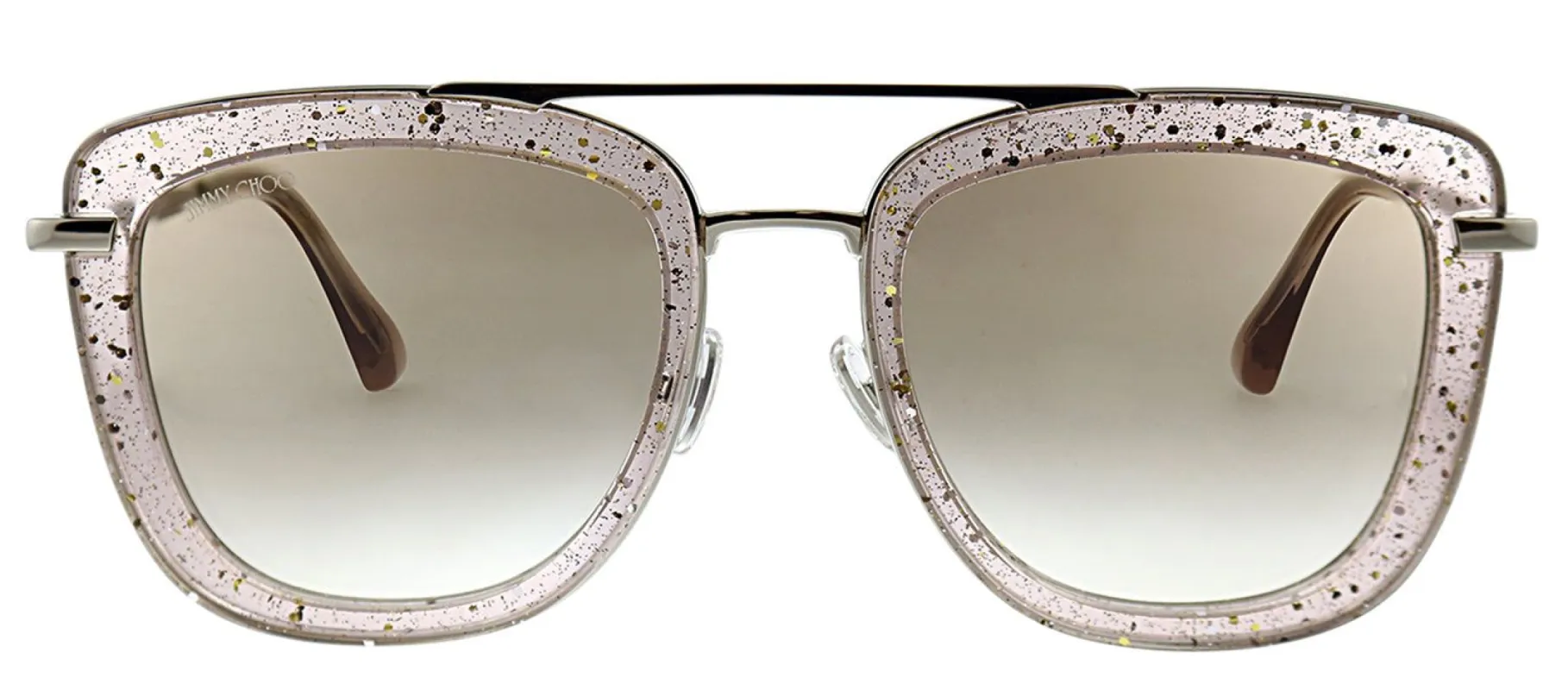 Jimmy Choo JC Glossy FWM HA Square Metal Pink Sunglasses with Brown Gradient Lens made by Gaffos