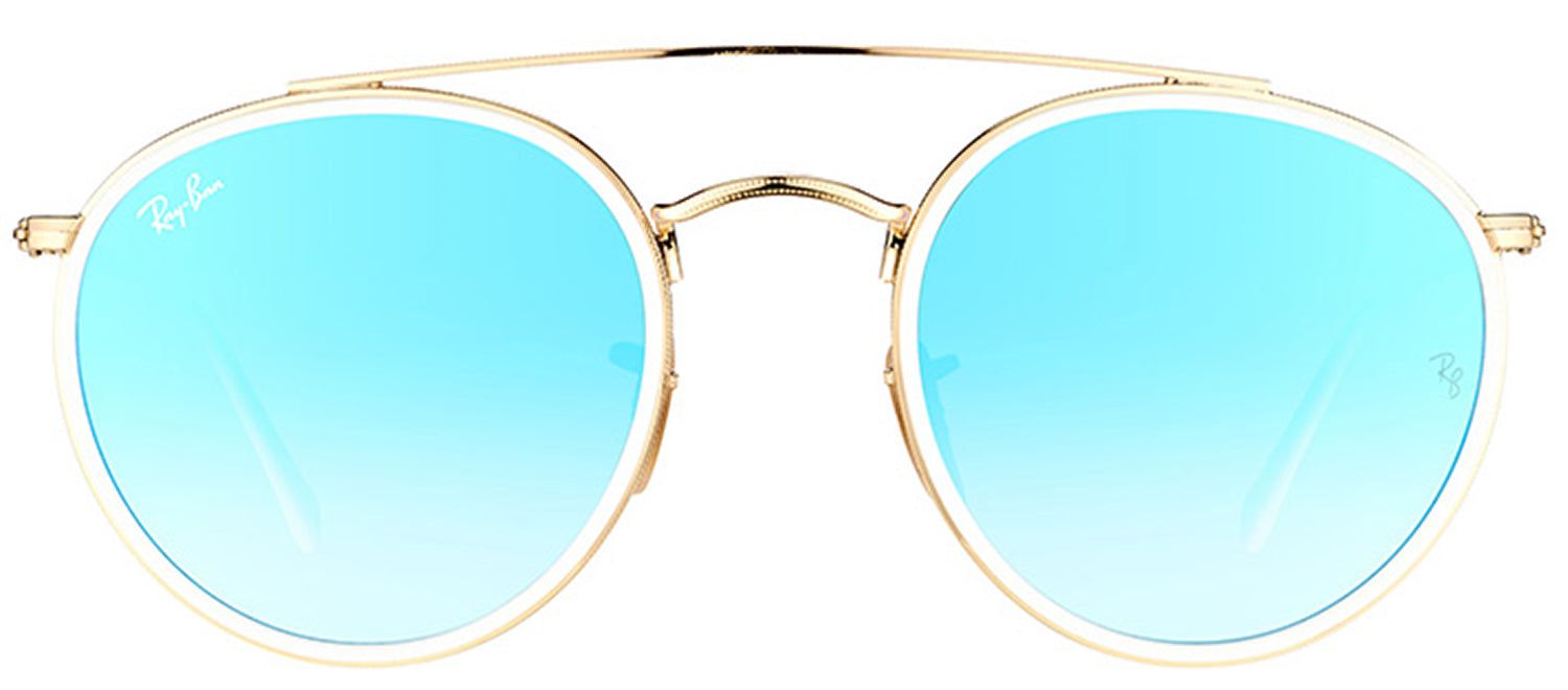 Ray-Ban RB 3647N 001/4O Round Metal Gold Sunglasses with Blue Mirror Lens sold by Gaffos