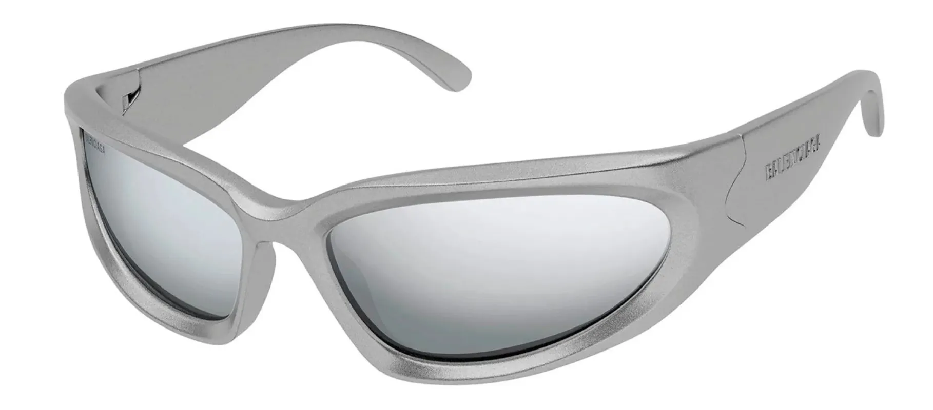 Balenciaga BB 0157S 004 Wrap Plastic Silver Sunglasses with Silver Mirror Lens sold by Gaffos