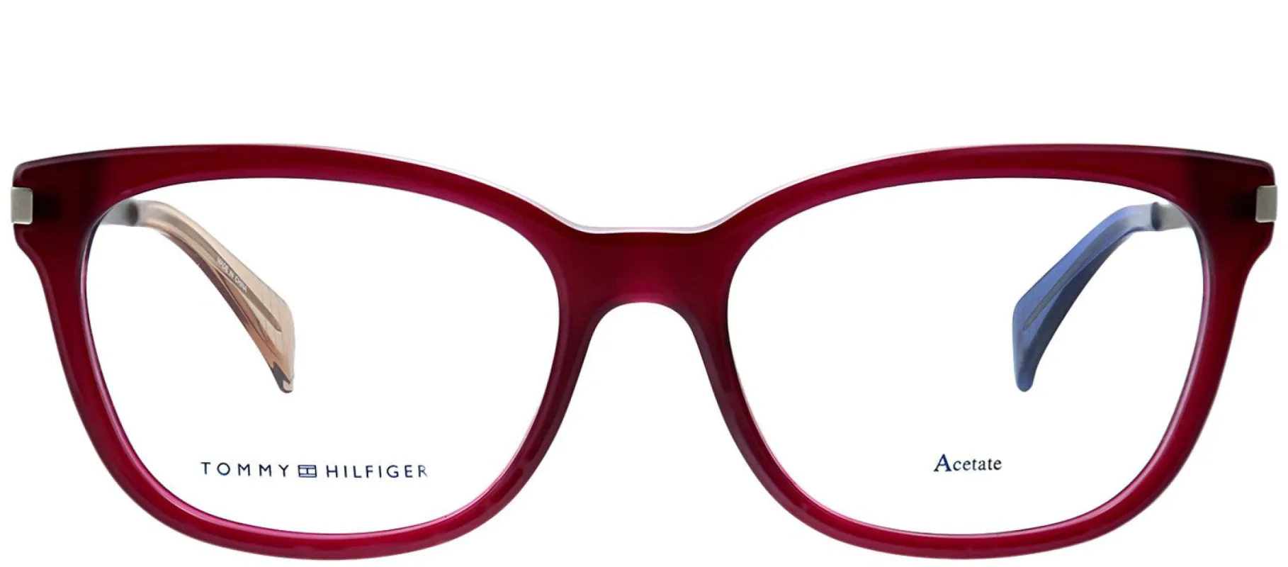 Tommy Hilfiger TH 1381 QEI Square Plastic Burgundy/ Red Eyeglasses with Demo Lens made by Gaffos