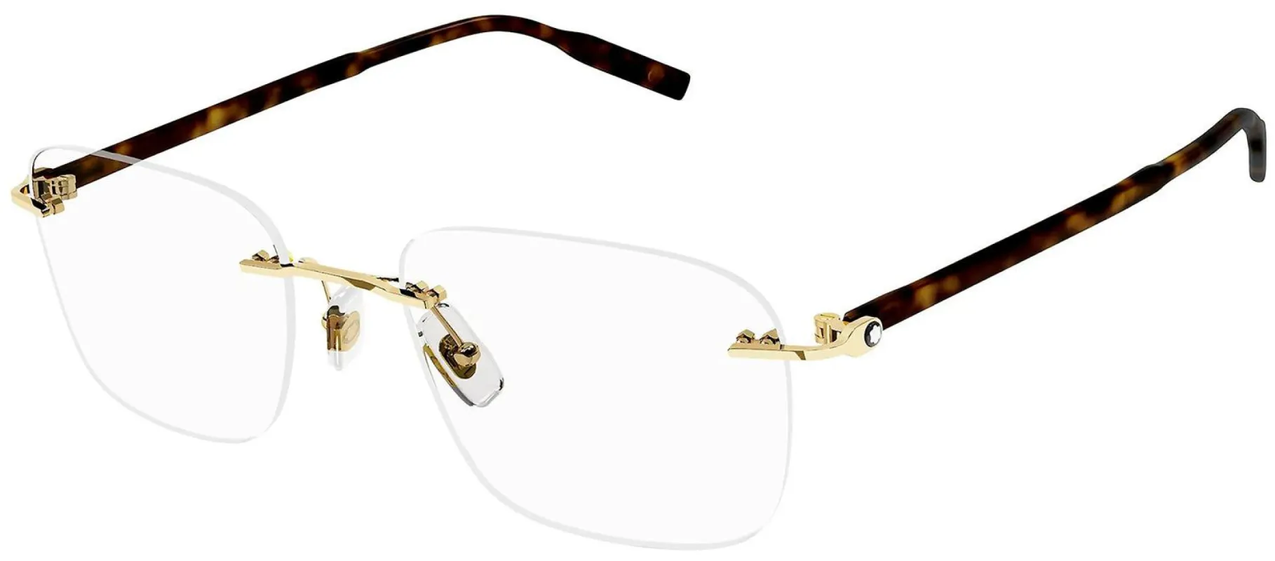 Montblanc MB 0222O 006 Rimless Metal Gold Eyeglasses with Logo Stamped Demo Lenses made by Gaffos