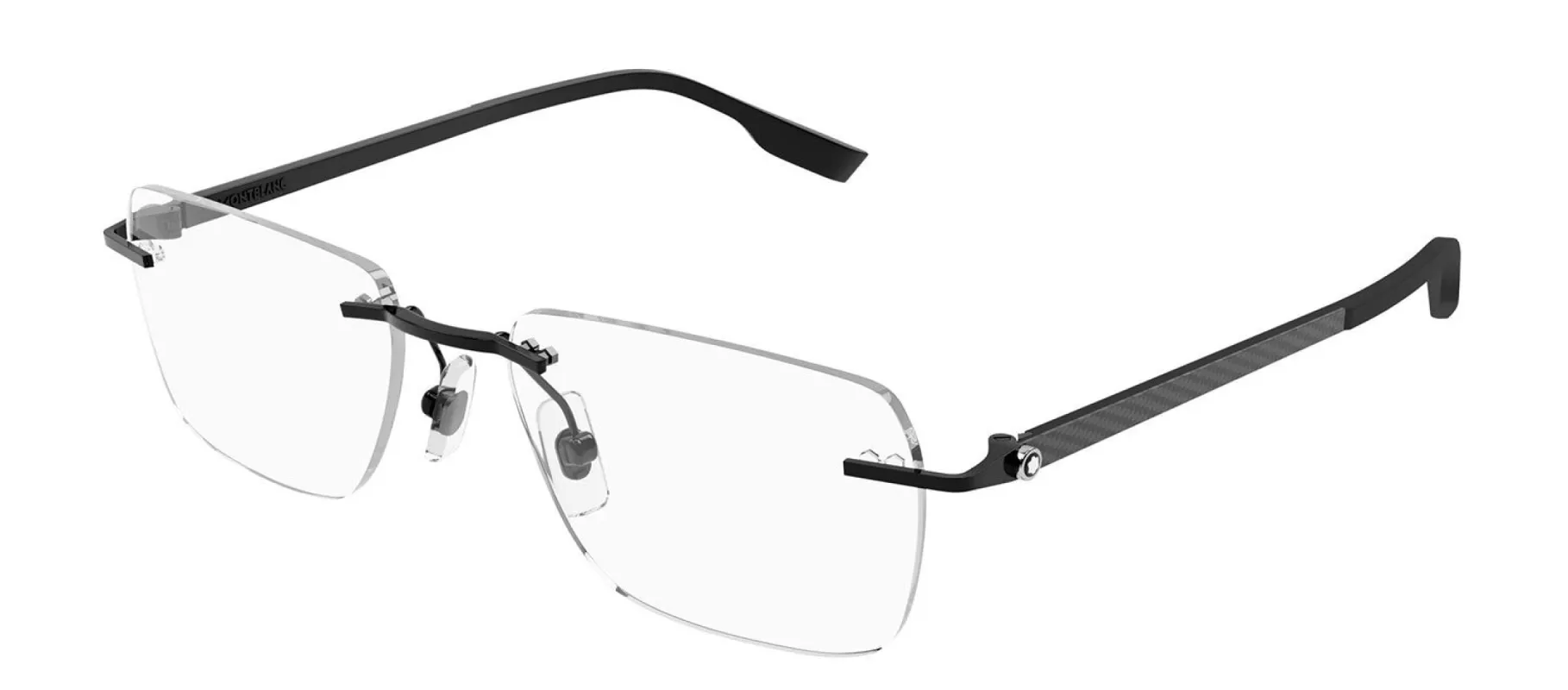 Montblanc MB 0185O 001 Rimless Metal Black Eyeglasses with Logo Stamped Demo Lenses sold by Gaffos