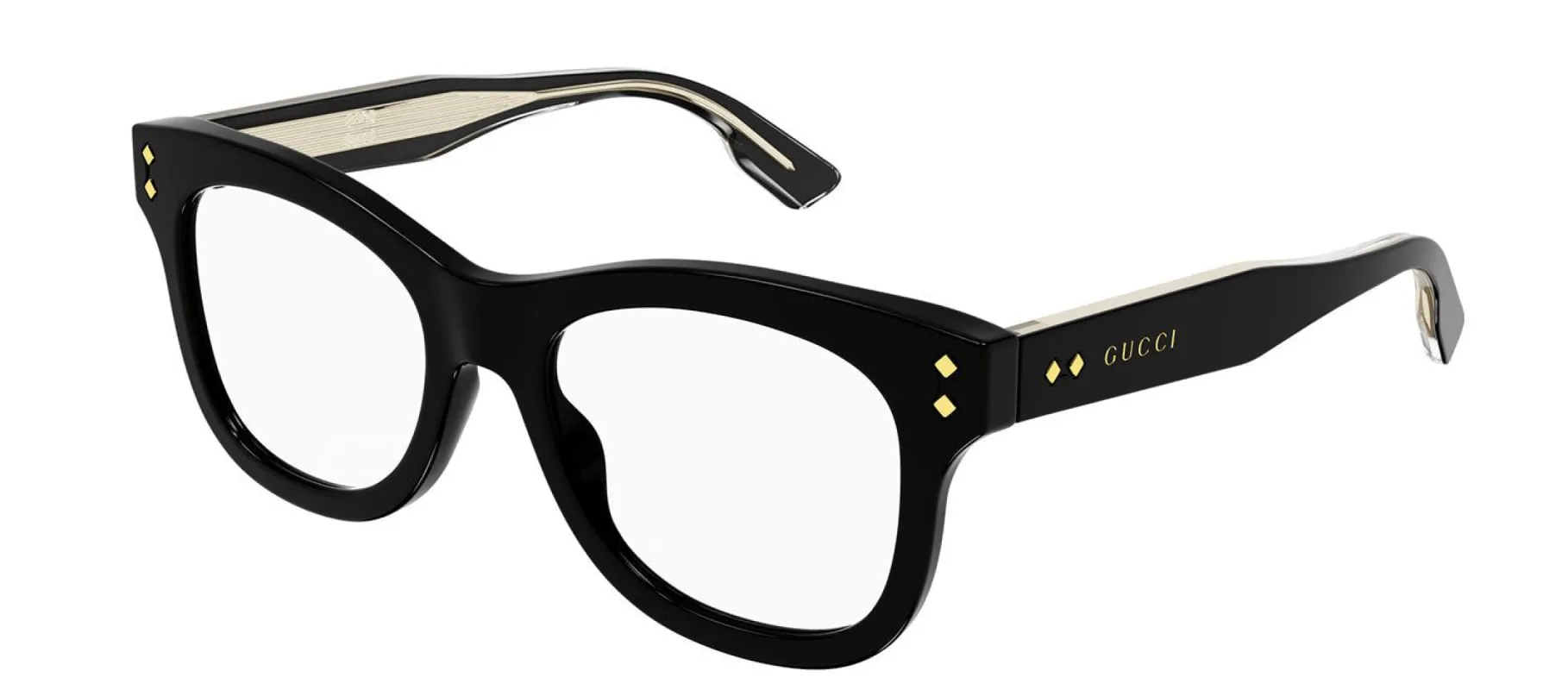 Gucci GG 1086O 005 Cat-Eye Plastic Black Eyeglasses with Logo Stamped Demo Lenses sold by Gaffos