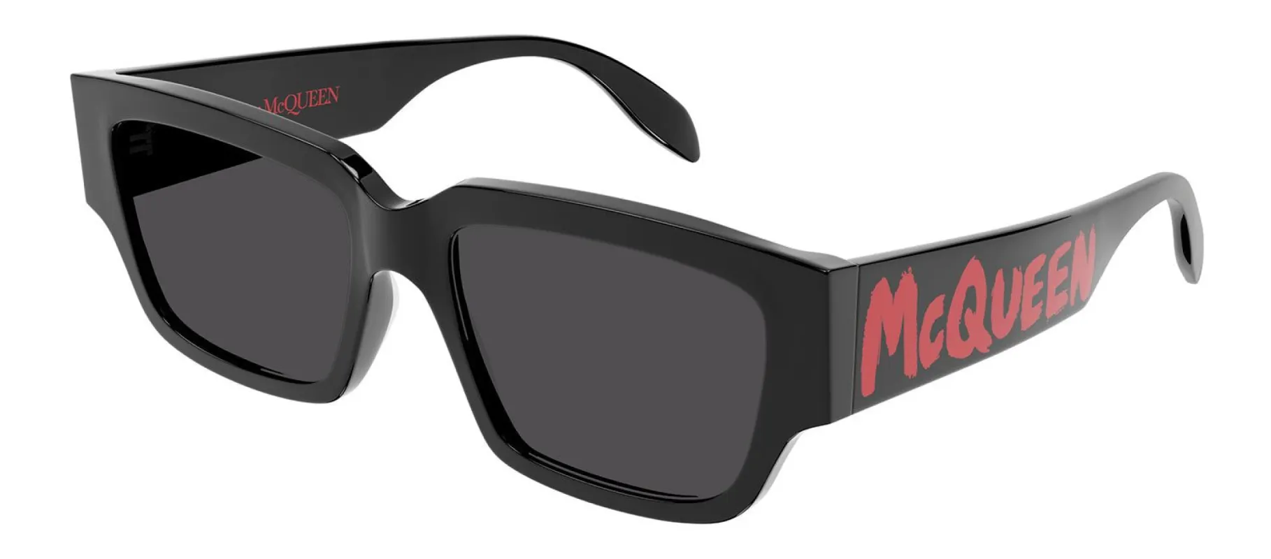 Alexander McQueen AM 0329S 002 Rectangle Plastic Black Sunglasses with Grey Lens made by Gaffos