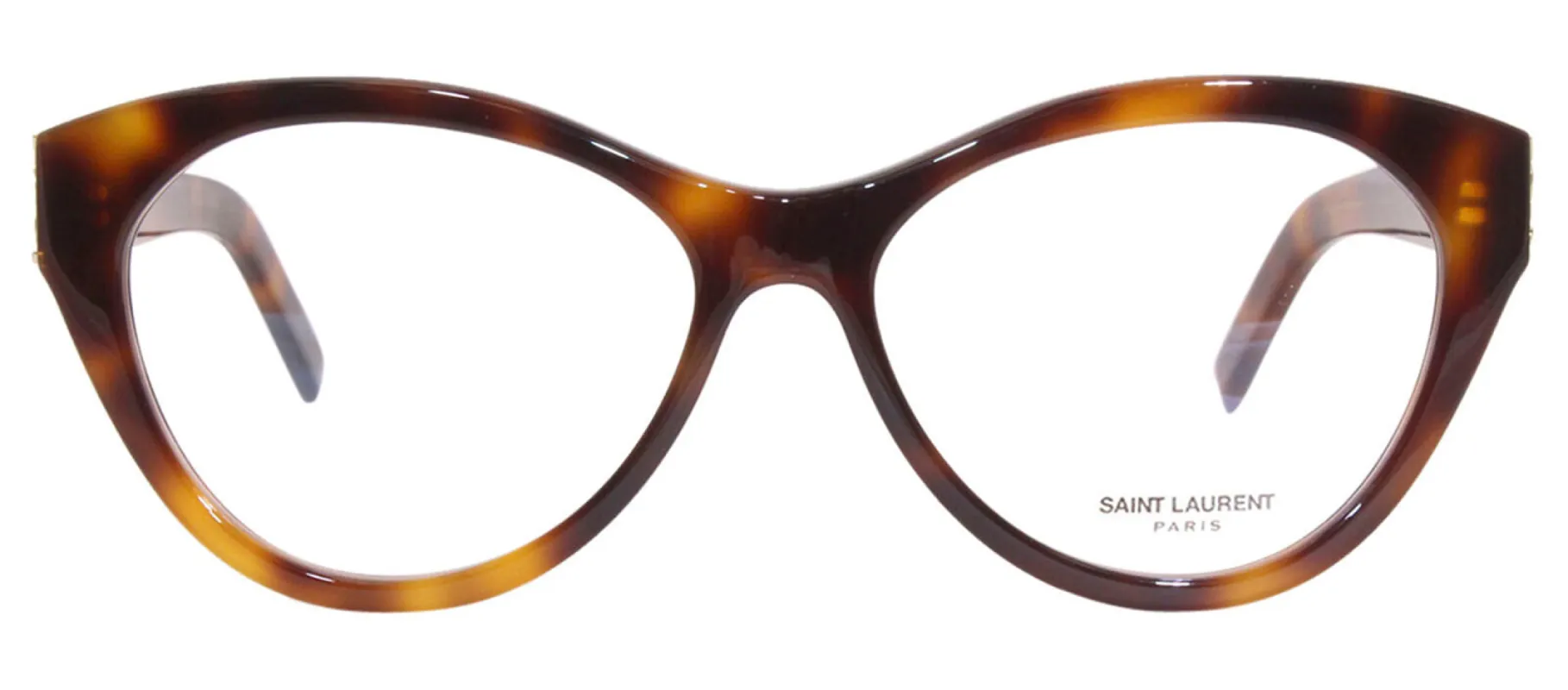 Saint Laurent SL M96O 3 Cat-Eye Plastic Havana Eyeglasses with Logo Stamped Demo Lenses made by Gaffos