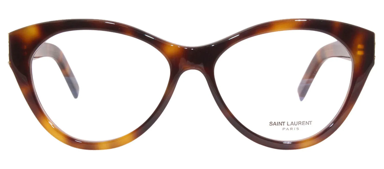 Saint Laurent SL M96O 3 Cat-Eye Plastic Havana Eyeglasses with Logo Stamped Demo Lenses sold by Gaffos