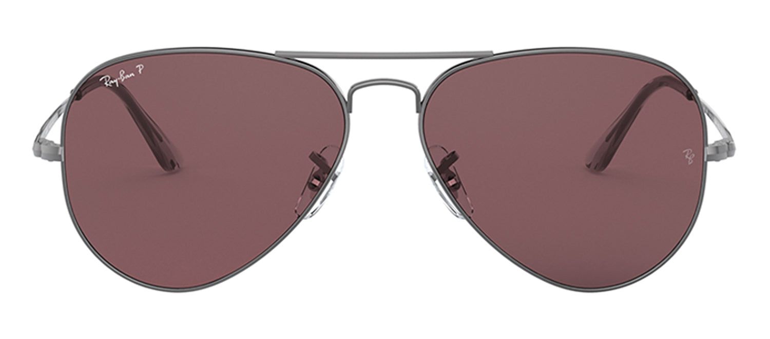 Ray-Ban RB 3689 004/AF Pilot Metal Polished Grey Sunglasses with Violet Lens sold by Gaffos