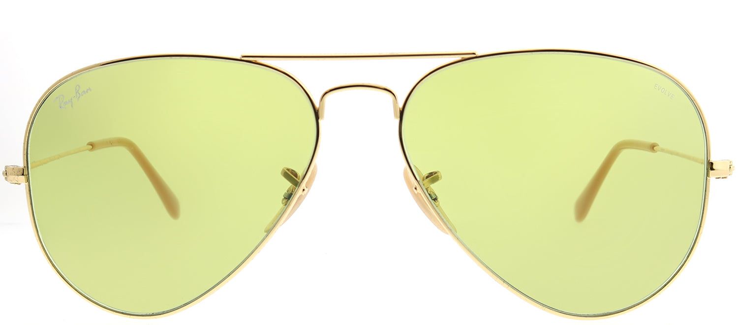 Ray-Ban RB 3025 90644C Aviator Metal Gold Sunglasses with Green Photochromatic Evolve Lens sold by Gaffos