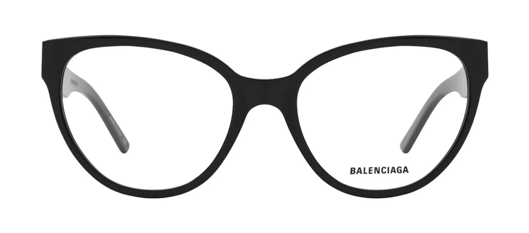 Balenciaga BB 0064O 001 Cat-Eye Plastic Black Eyeglasses with Logo Stamped Demo Lens made by Gaffos
