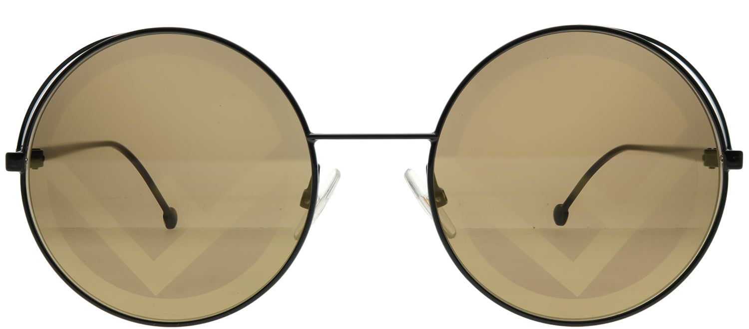 Fendi FF 0343 807 EB Round Metal Black Sunglasses with Brown Gold Fendi Logo Lens sold by Gaffos