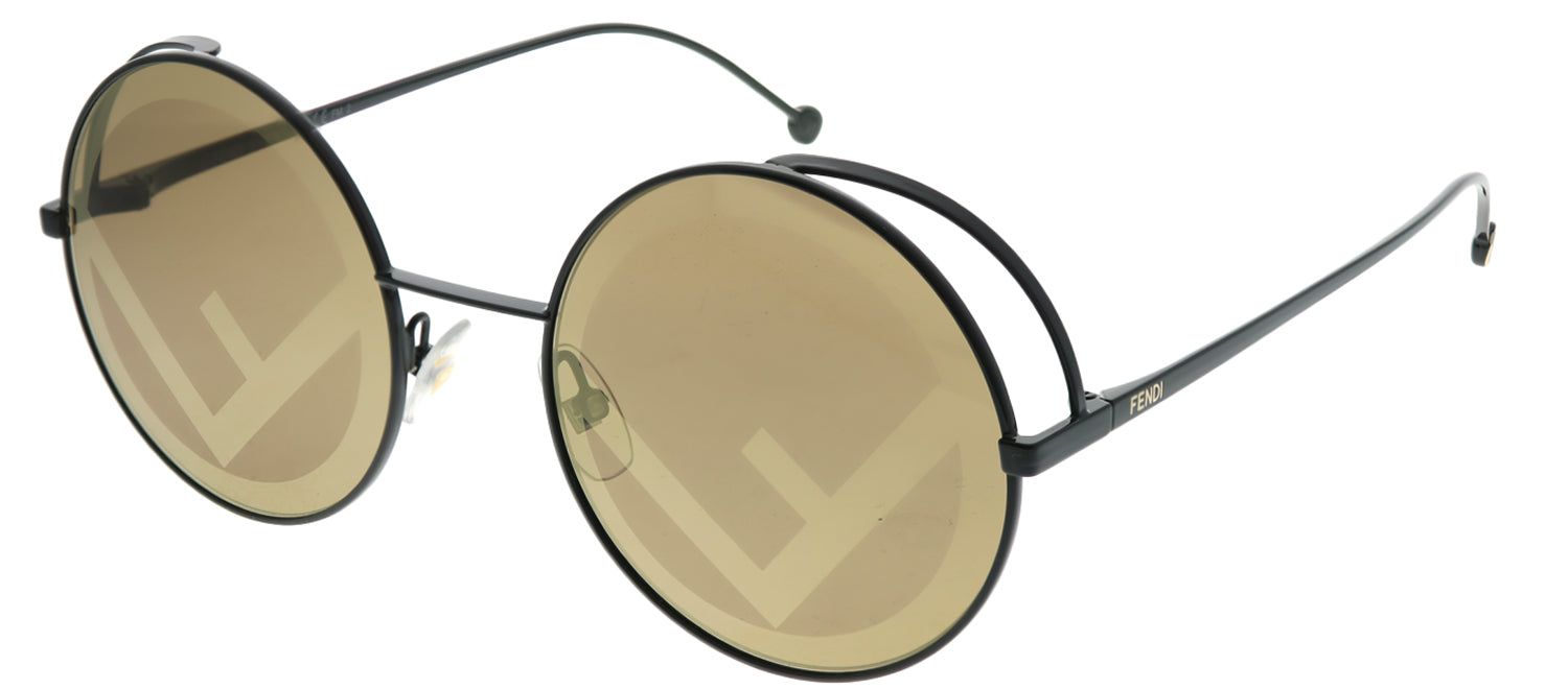 Fendi FF 0343 807 EB Round Metal Black Sunglasses with Brown Gold Fendi Logo Lens sold by Gaffos product image thumbnail 2
