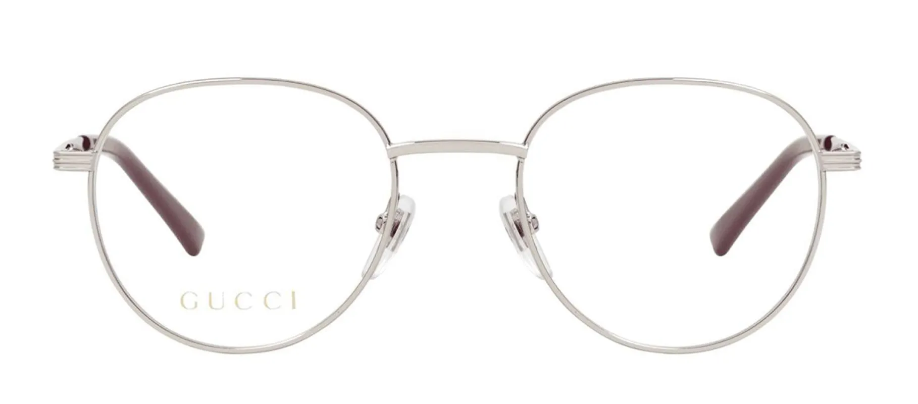 Gucci GG 0835O 003 Round Metal Silver Eyeglasses with Logo Stamped Demo Lens sold by Gaffos