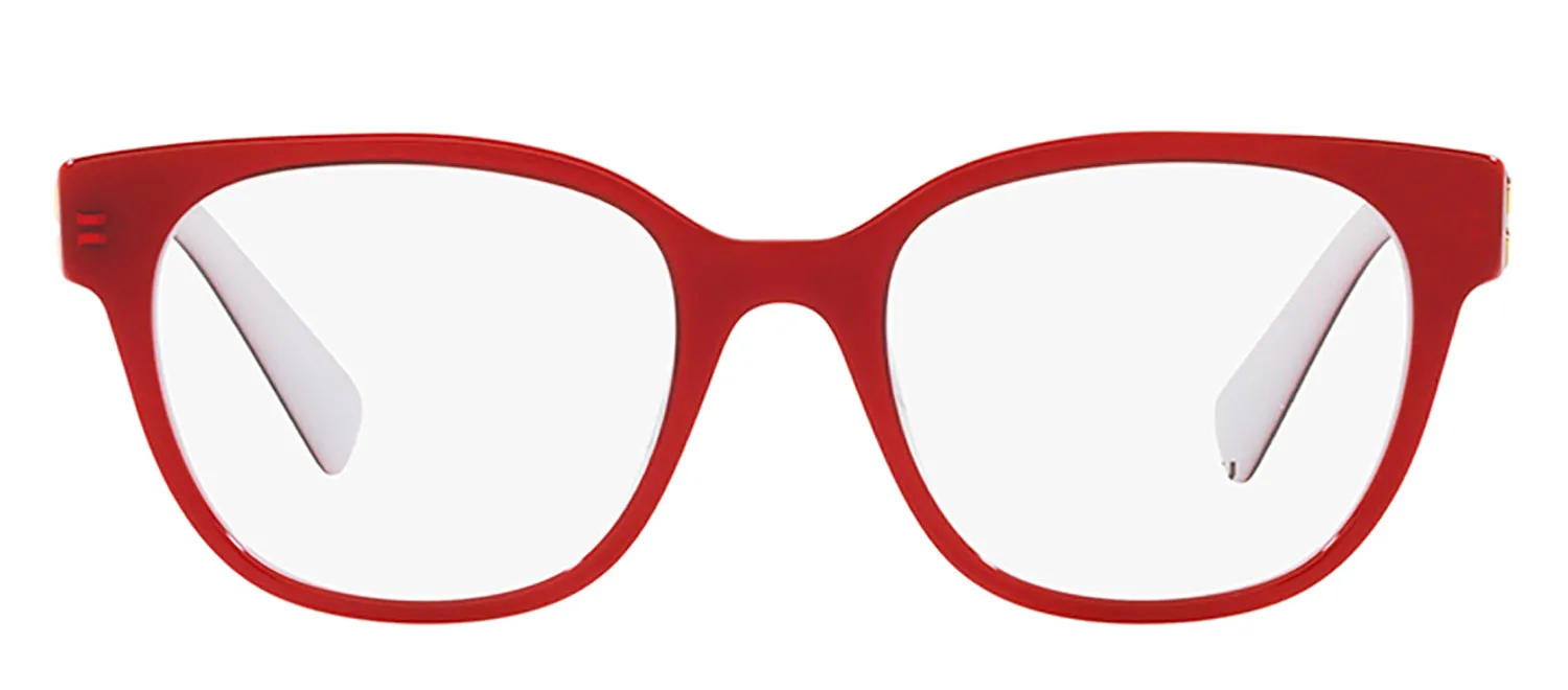 Miu Miu MU 02VV 10D1O1 Square Plastic Ivory Eyeglasses with Logo Stamped Demo Lenses sold by Gaffos