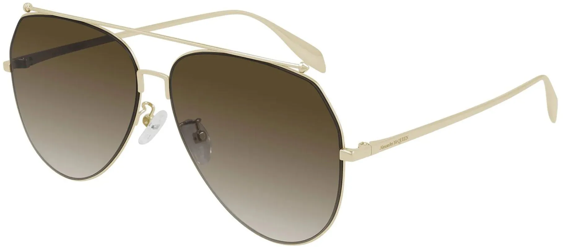 Alexander McQueen AMQ 0316S 002 Pilot Metal Gold Sunglasses with Brown Gradient Lens made by Gaffos