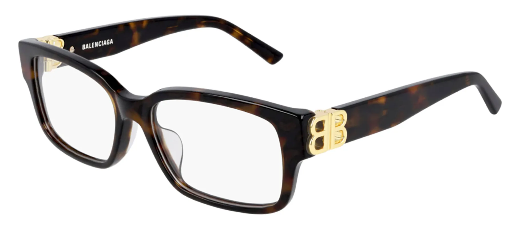 Balenciaga BB 0105O 002 Rectangle Plastic Havana Eyeglasses with Logo Stamped Demo Lenses sold by Gaffos