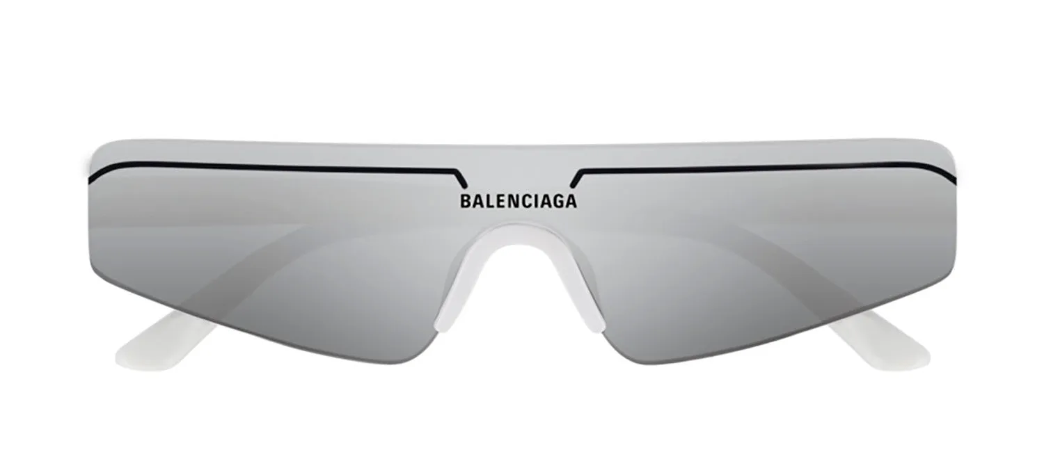 Balenciaga BB 0003S 002 Shield Acetate White Sunglasses with Silver Mirror Lens sold by Gaffos