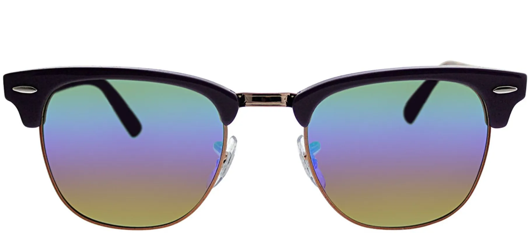 Ray-Ban RB 3016 1221C3 Clubmaster Plastic Purple Sunglasses with Green Rainbow Flash Lens sold by Gaffos