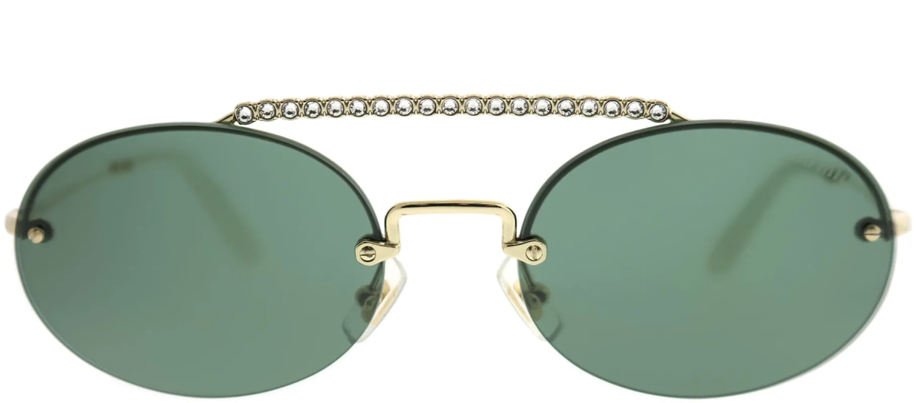 Miu Miu MU 60TS ZVN3O1 Oval Metal Gold Sunglasses with Green Lens sold by Gaffos