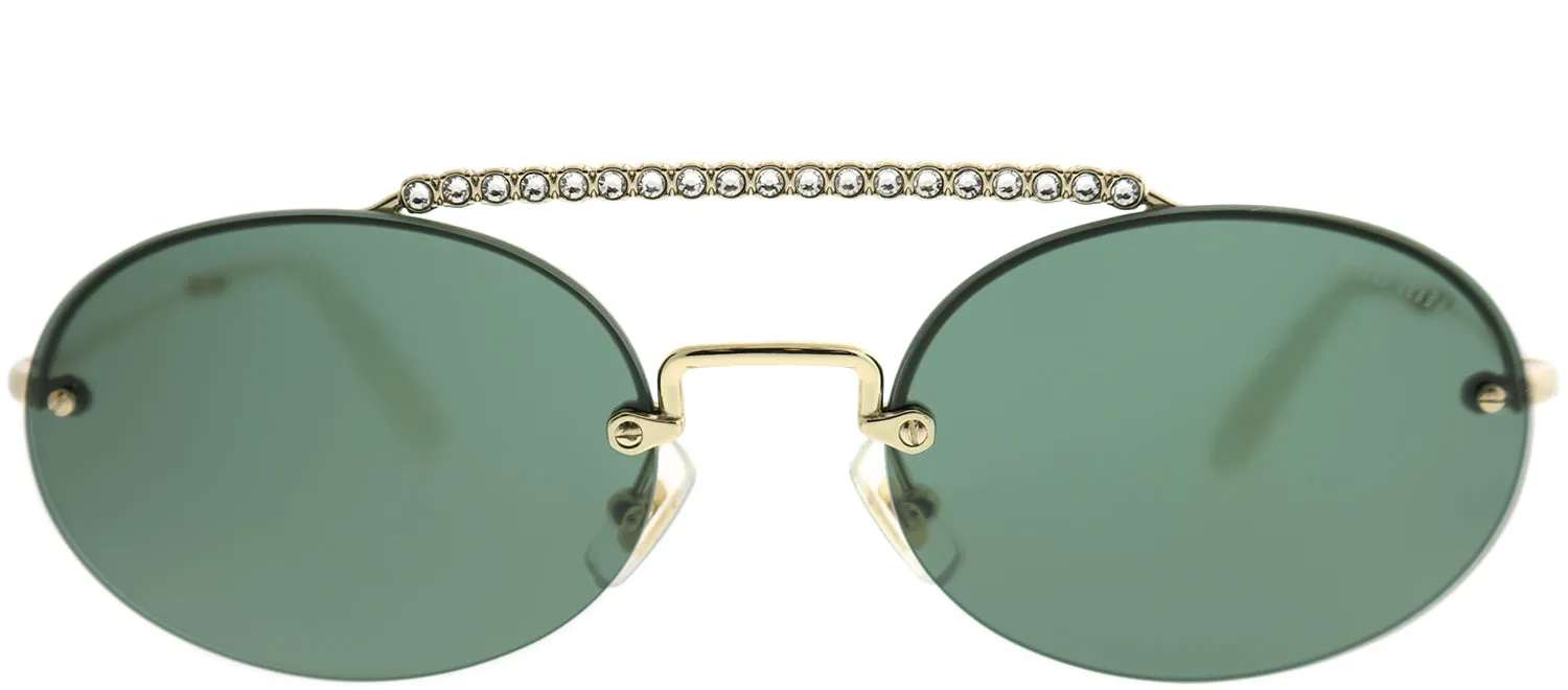 Miu Miu MU 60TS ZVN3O1 Oval Metal Gold Sunglasses with Green Lens sold by Gaffos