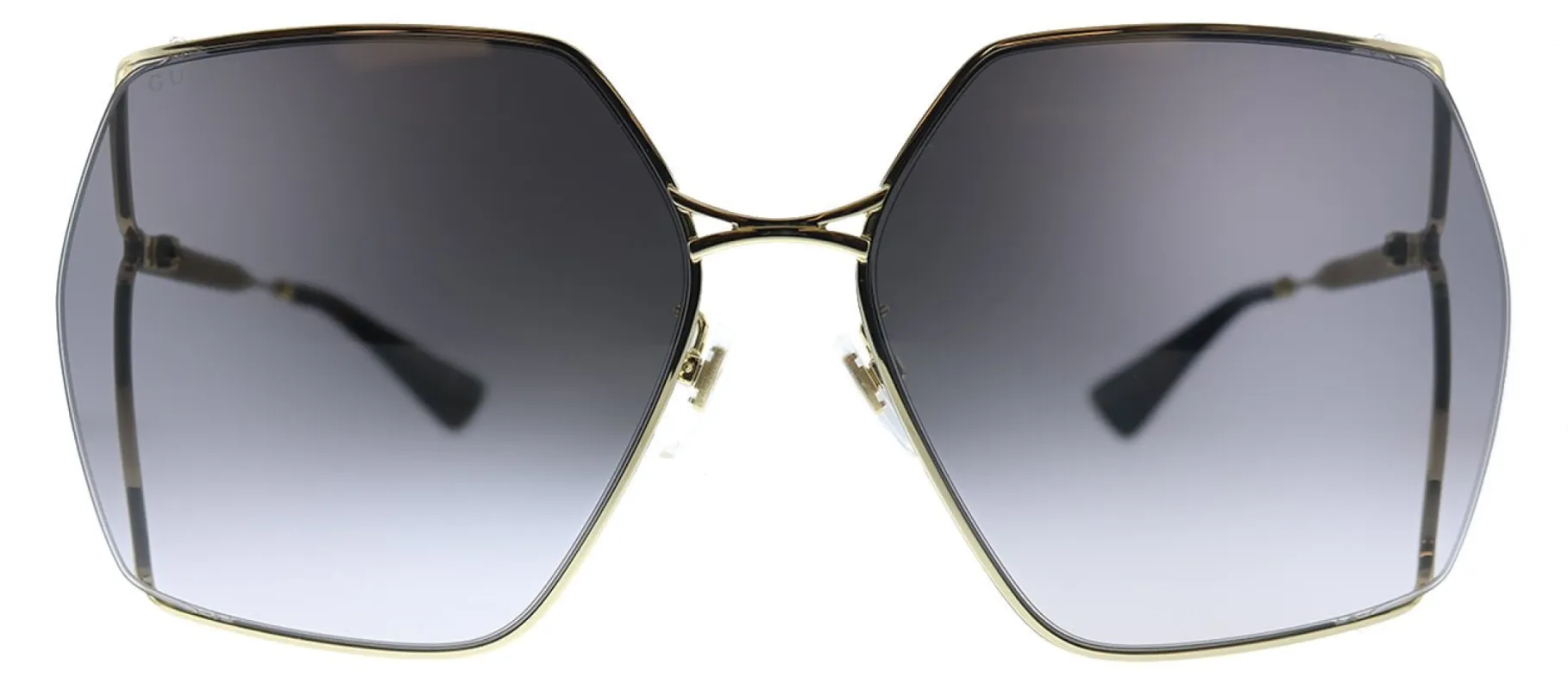 Gucci GG 0817S 001 Geometric Metal Gold Sunglasses with Grey Gradient Lens sold by Gaffos