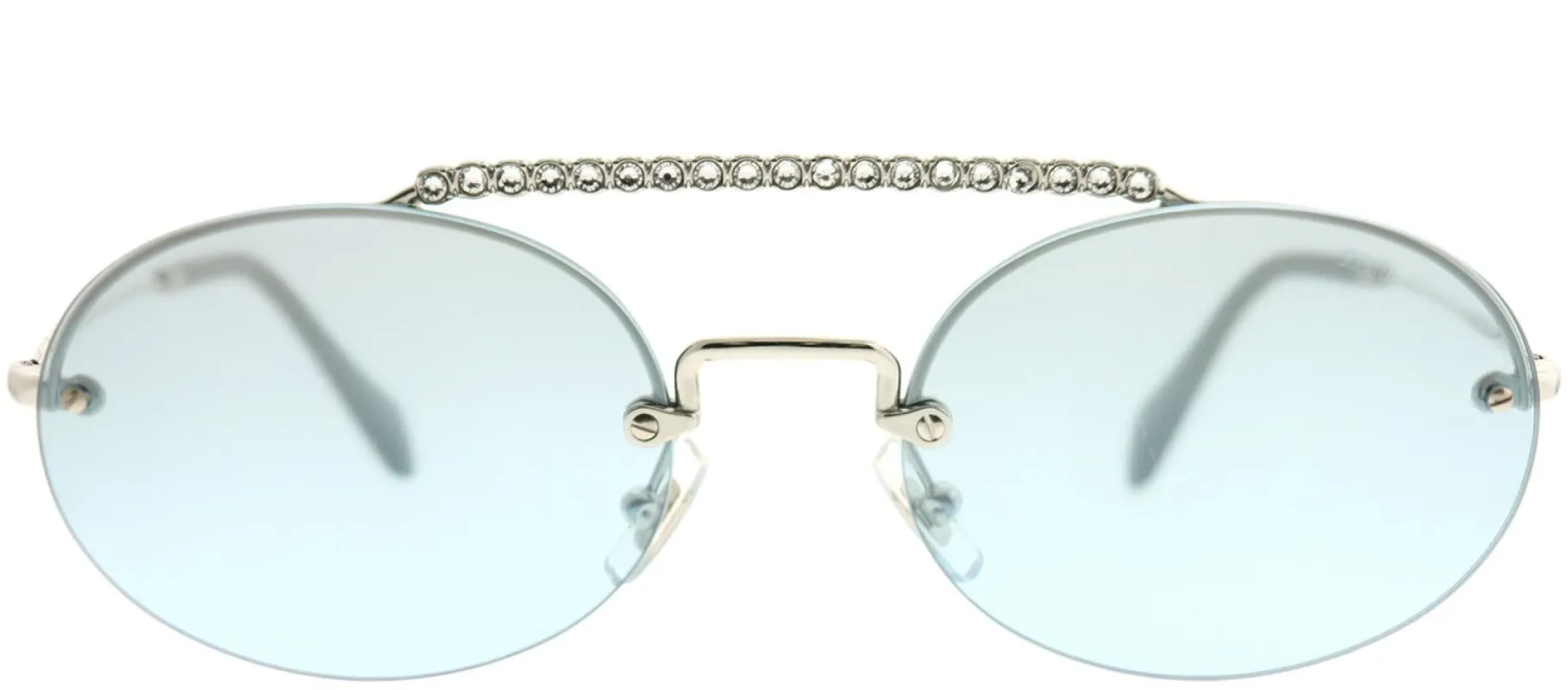 Miu Miu MU 60TS 1BC096 Oval Metal Silver Sunglasses with Azure Mirror Gradient Lens sold by Gaffos