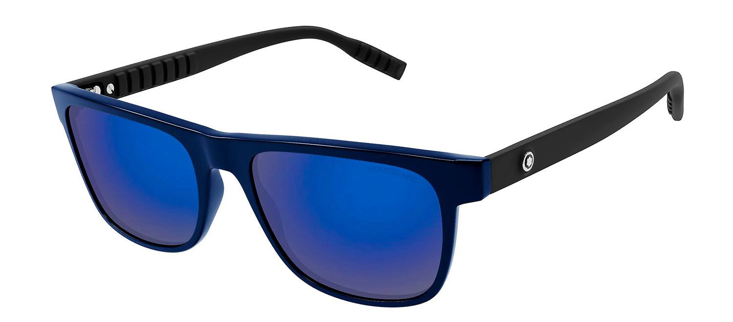 Montblanc MB 0209S 002 Rectangle Rubber Blue Sunglasses with Blue Mirror Lens sold by Gaffos