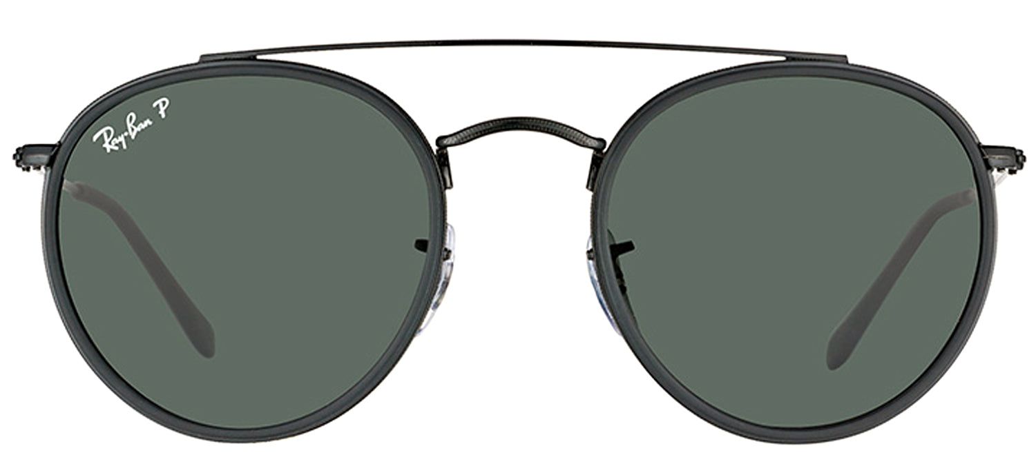 Ray-Ban Round Double Bridge RB 3647N 002/58 Round Metal Black Sunglasses with Green Polarized Lens sold by Gaffos
