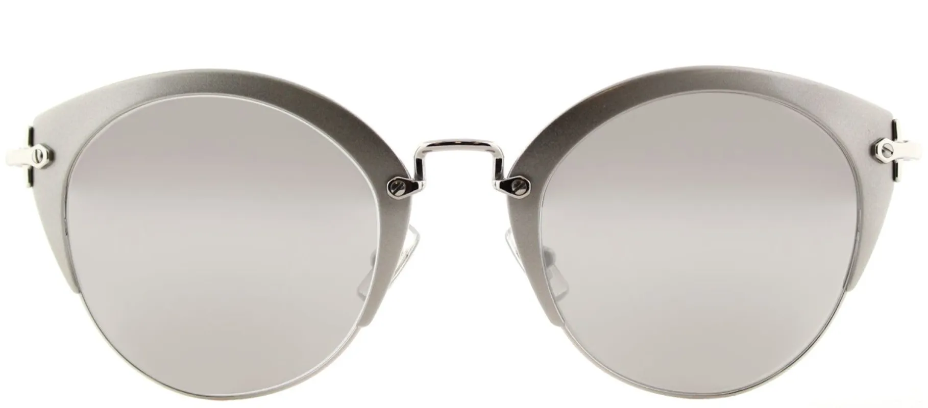 Miu Miu NIOR MU 53RS VAE2B0 Cat-Eye Metal Silver Sunglasses with Silver Mirror Lens sold by Gaffos