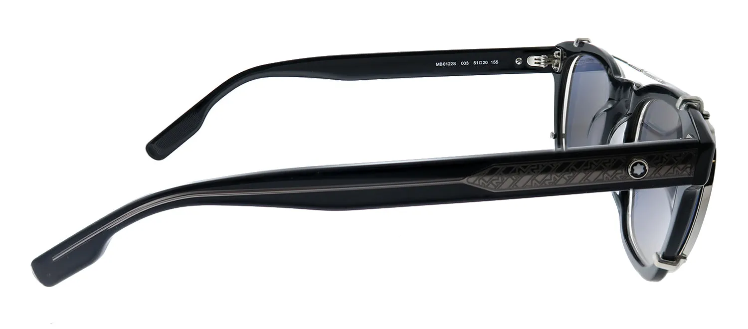 Montblanc MB 0122S 003 Rectangle Acetate Black Sunglasses with Blue Mirror Lens sold by Gaffos product image thumbnail 3