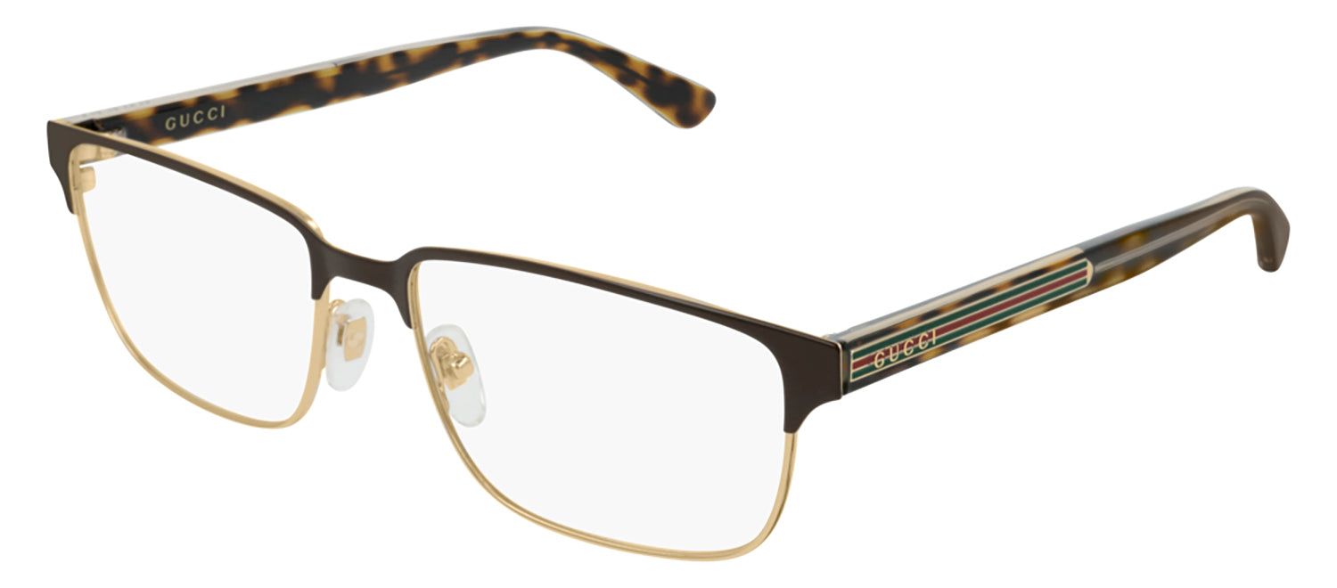 Gucci GG 0383O 005 Rectangle Metal Havana Eyeglasses with Demo Lens sold by Gaffos