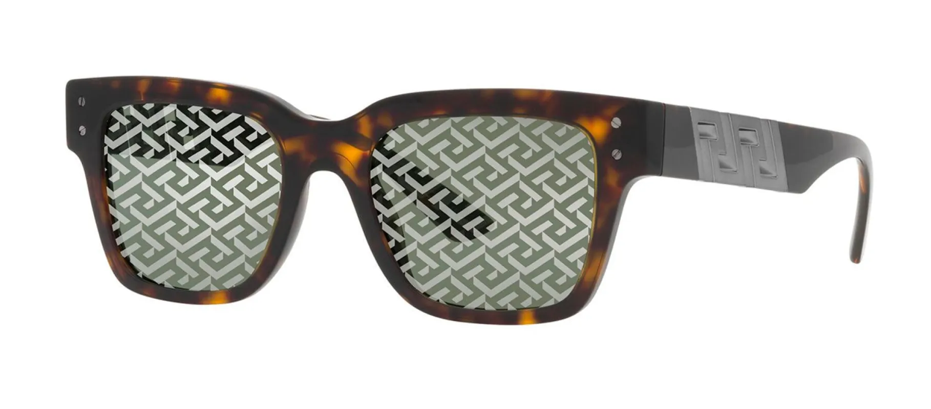 Versace VE 4421F 108/V8 Rectangle Plastic Havana Sunglasses with Green Monogram Silver Lens sold by Gaffos