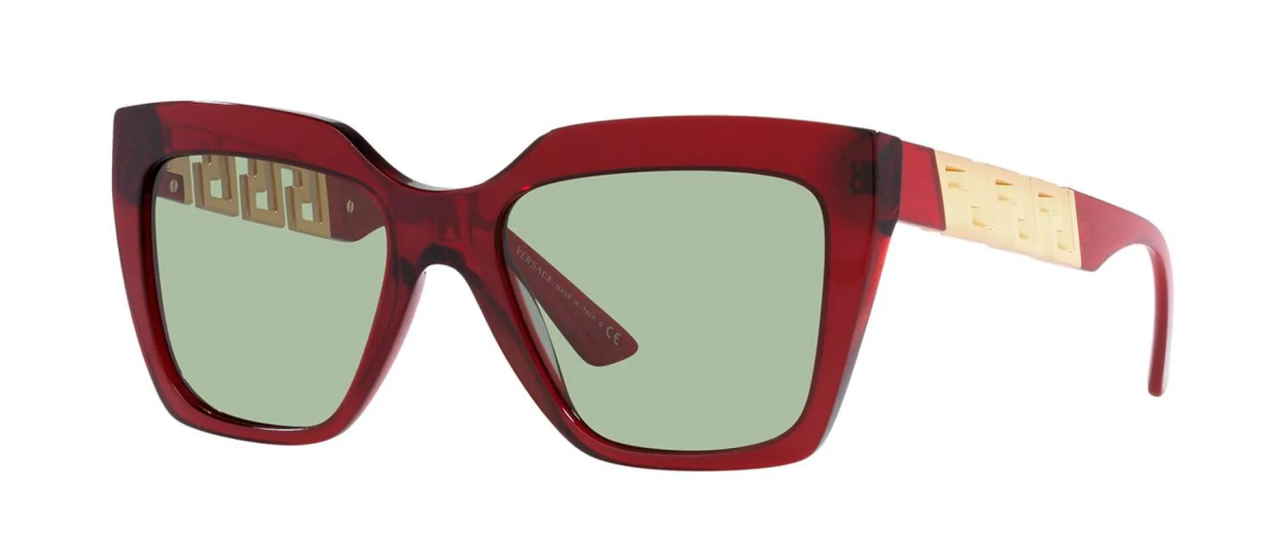 Versace VE 4418F 388/2 Square Plastic Transparent Red Sunglasses with Green Lens sold by Gaffos
