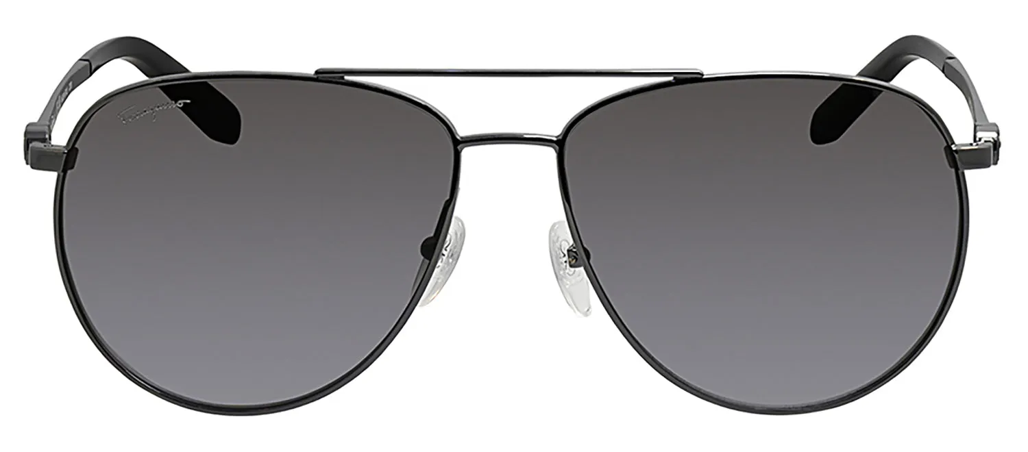 Salvatore Ferragamo SF 157S 069 Aviator Plastic Shiny Ruthenium Sunglasses with Dark Grey Gradient Lens sold by Gaffos