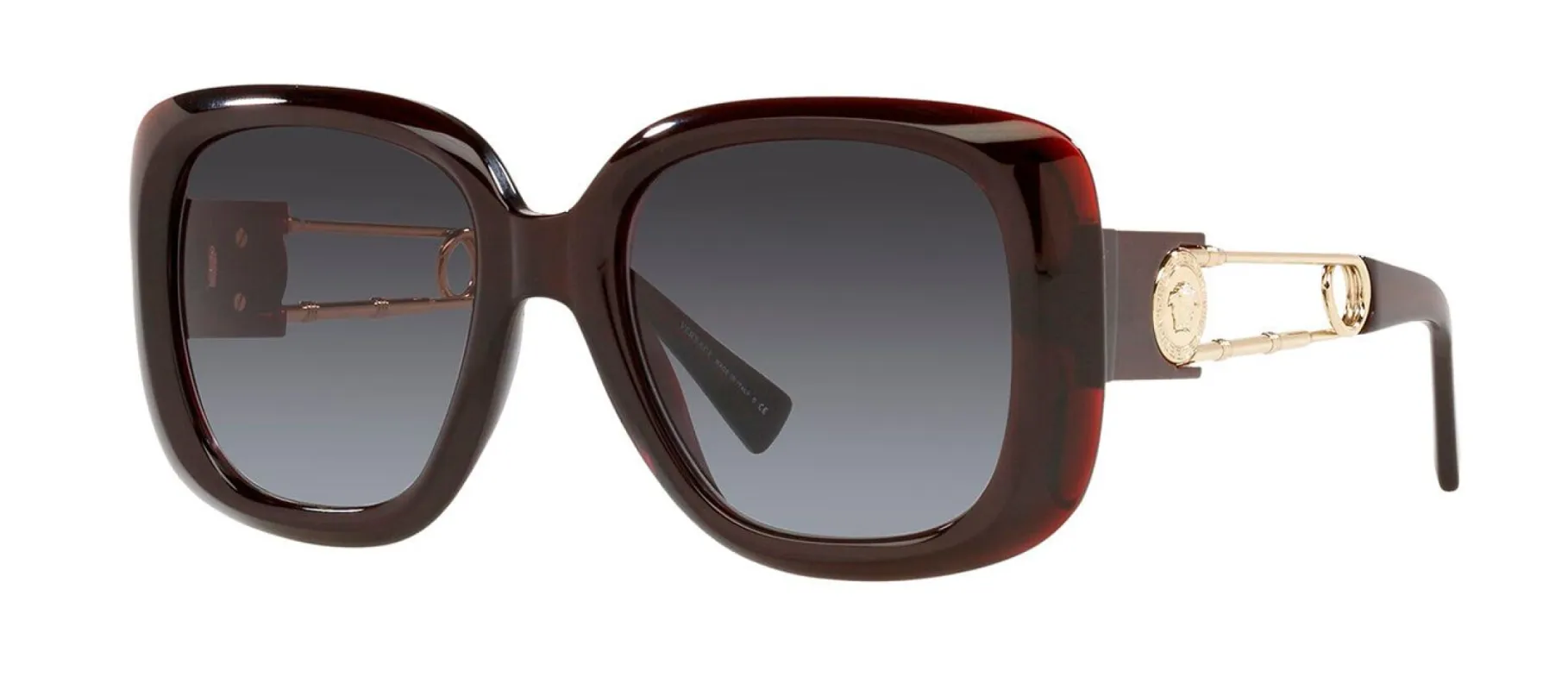 Versace VE 4411 388/8G Square Metal/Plastic Transparent Red Sunglasses with Grey Gradient Lens sold by Gaffos