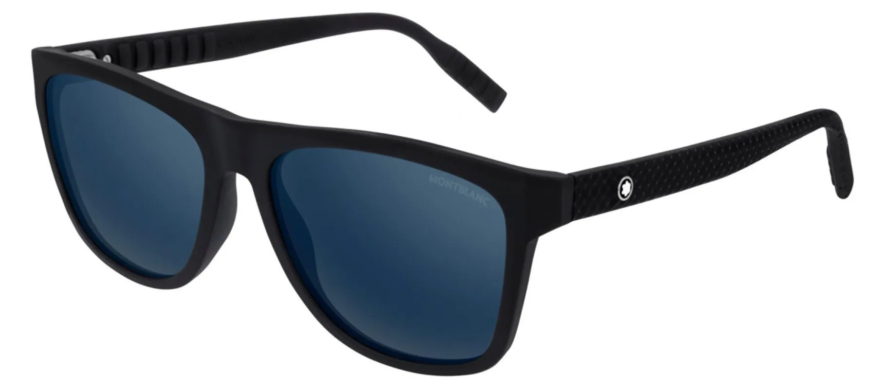 Montblanc MB 0062S 002 Square Acetate Black Sunglasses with Blue Mirror Lens made by Gaffos
