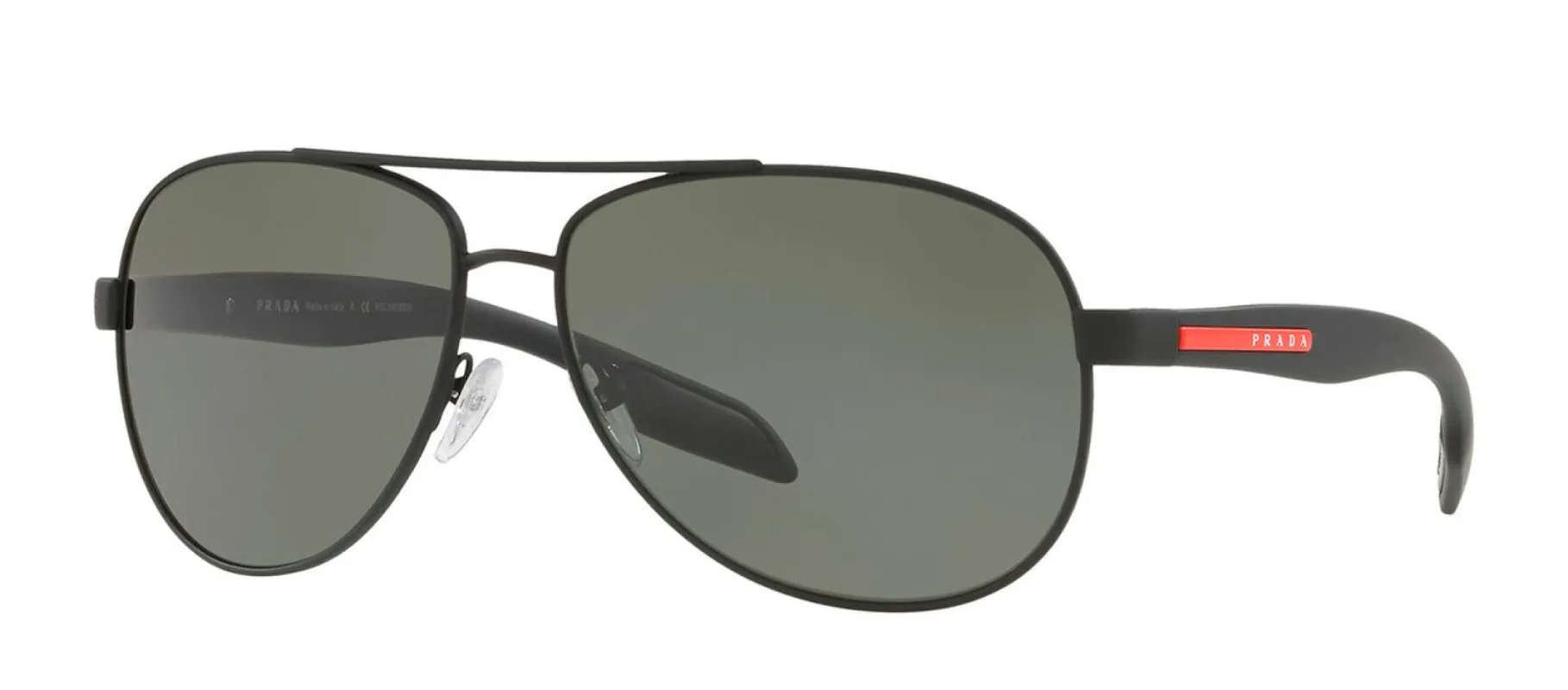 Prada Linea Rossa PS 53PS DG05X1 Pilot Metal Black Rubber Sunglasses with Green Polarized Lens sold by Gaffos
