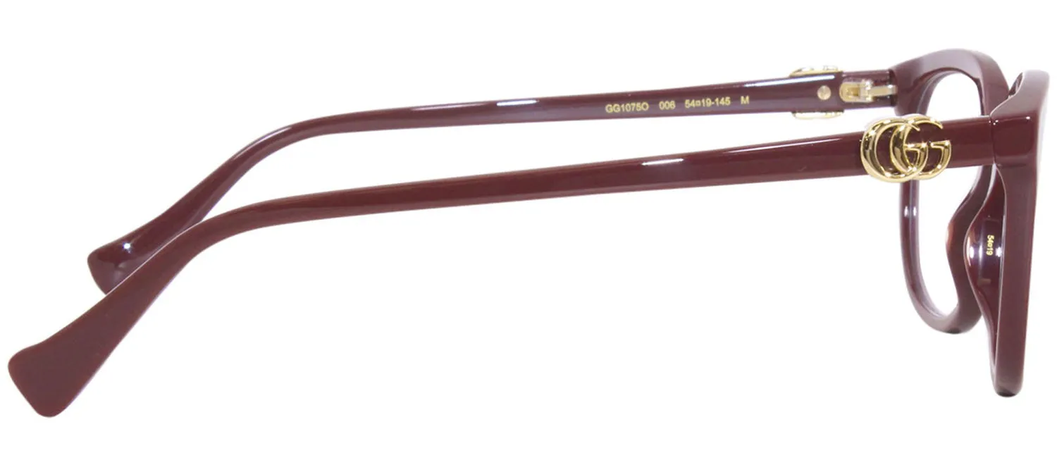 Gucci GG 1075O 006 Rectangle Plastic Burgundy Eyeglasses with Logo Stamped Demo Lenses sold by Gaffos product image thumbnail 3