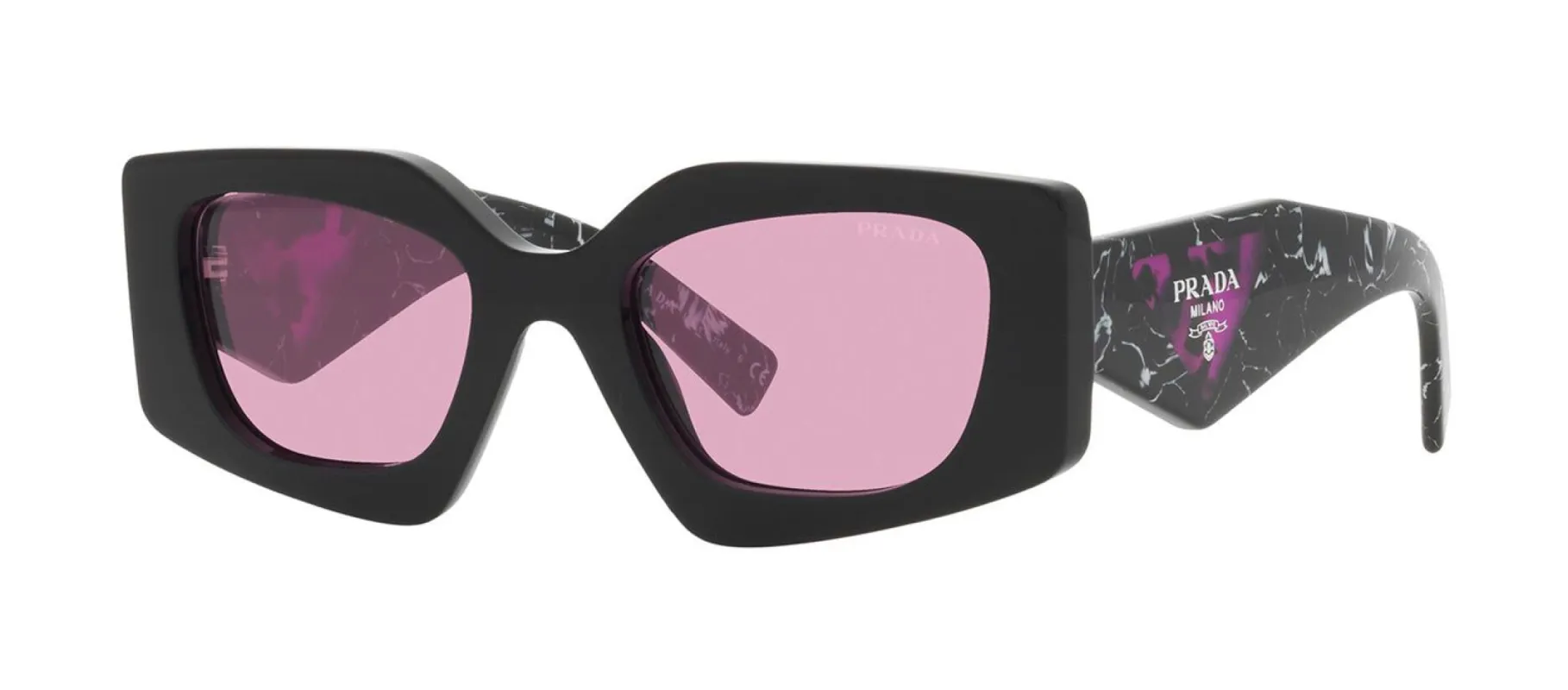 Prada PR 15YSF 1AB07Q Irregular Plastic Black Sunglasses with Dark Violet Lens sold by Gaffos