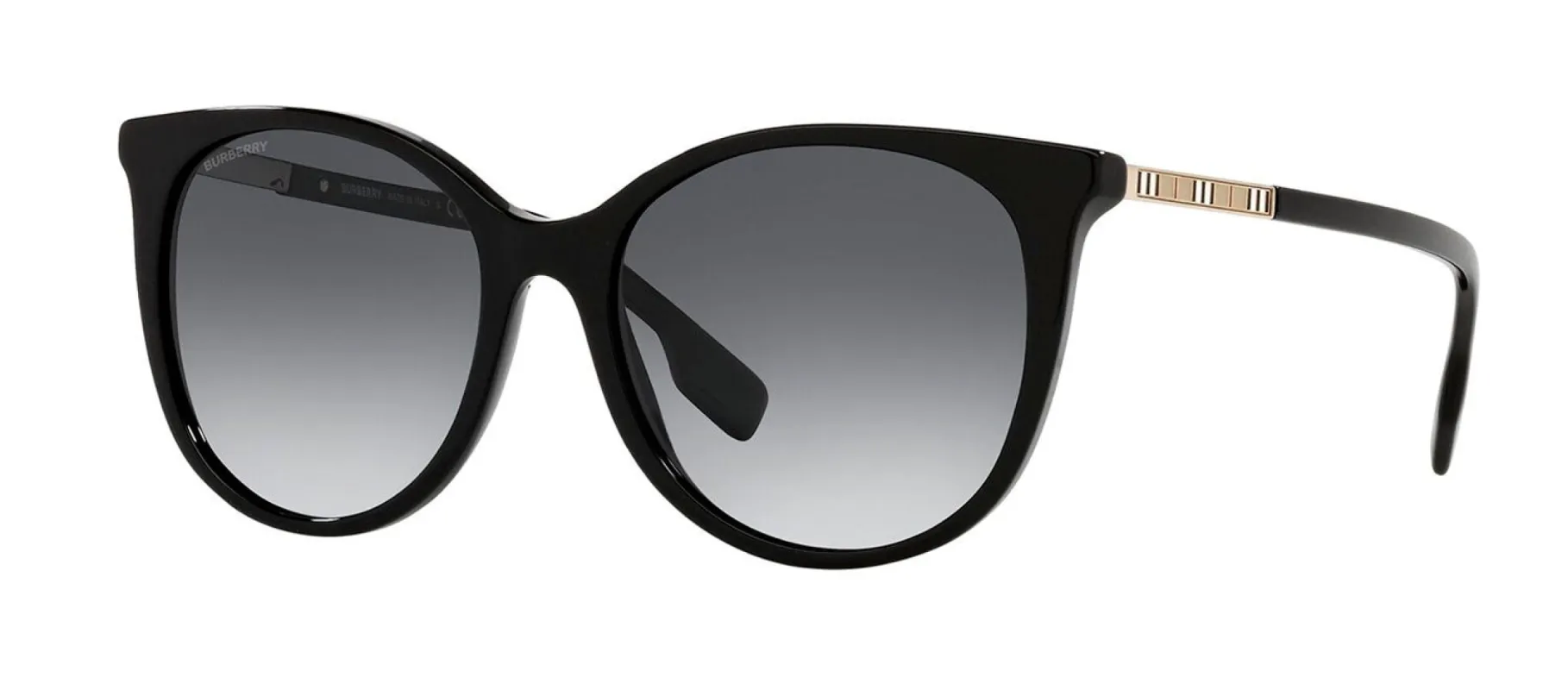 Burberry BE 4333 3001T3 Round Plastic Black Sunglasses with Grey Gradient Lens made by Gaffos