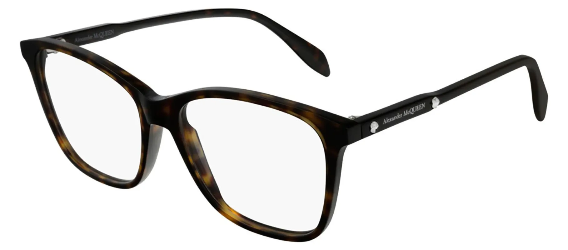 Alexander McQueen AM 0191O 002 Square Acetate Havana Eyeglasses with Demo Lens made by Gaffos