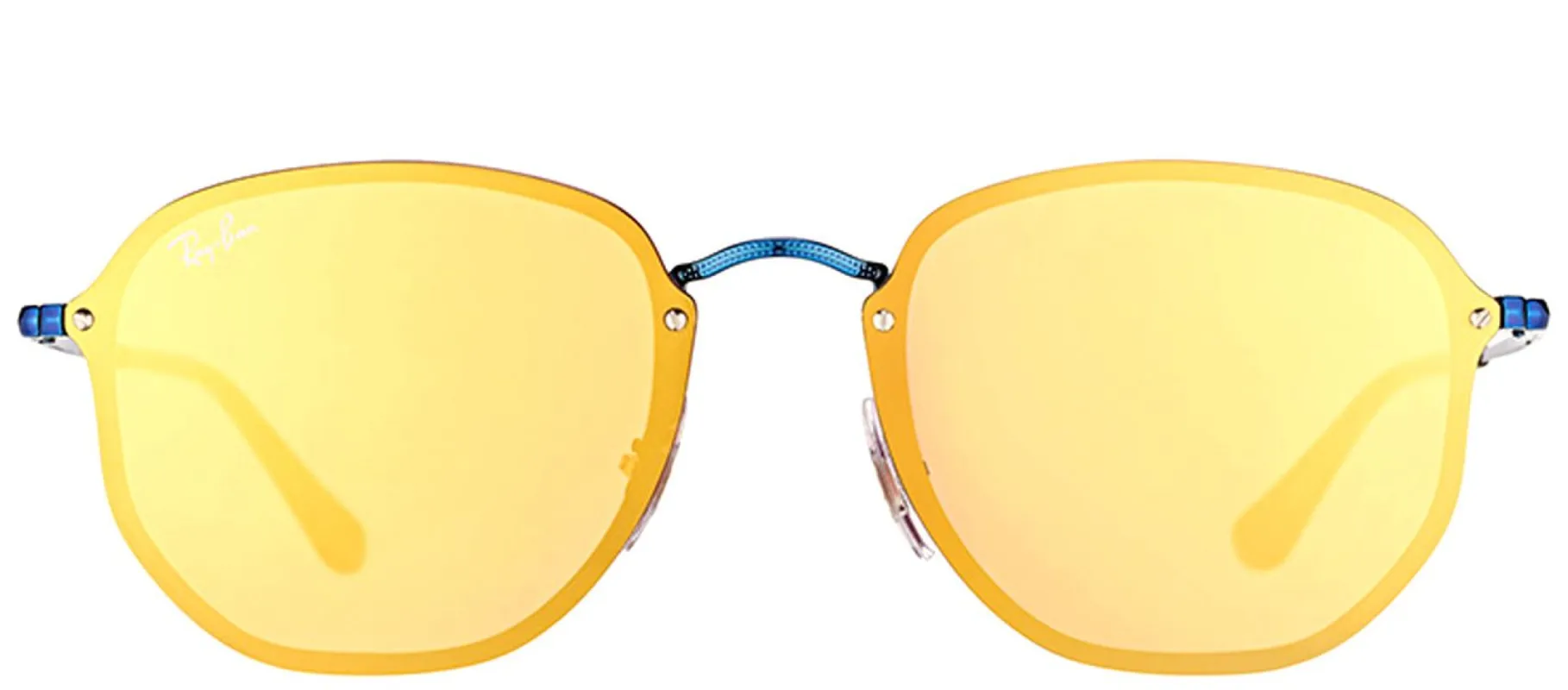 Ray-Ban Blaze Hexagonal RB 3579N 90387J Square Metal Blue Sunglasses with Dark Orange Gold Mirror Lens sold by Gaffos