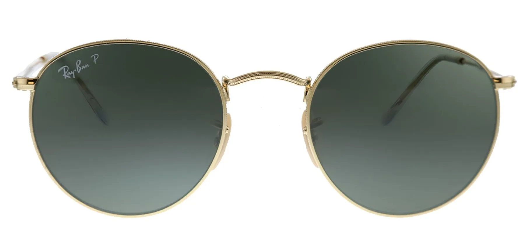 Ray-Ban RB 3477 001/58 Round Metal Gold Sunglasses with Green Polarized Lens sold by Gaffos