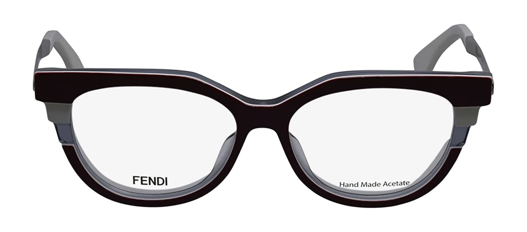 Fendi FF 0116 H2K Cat Eye Metal Burgundy Eyeglasses with Logo Stamped Demo Lenses made by Fendi