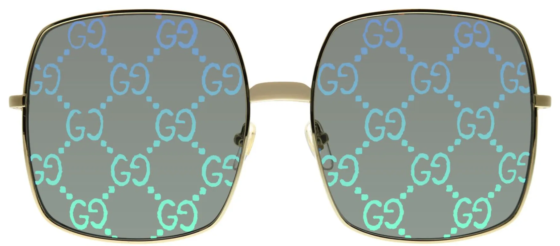 Gucci GG 0414S 003 Square Metal Gold Sunglasses with Green Mirror Gucci Logo Lens sold by Gaffos