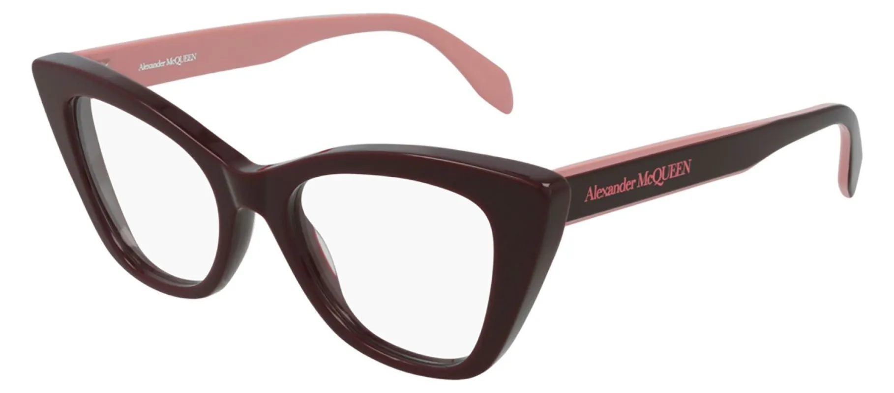 Alexander McQueen AM 0305O 004 Cat-Eye Acetate Burgundy Eyeglasses with Demo Lens made by Gaffos